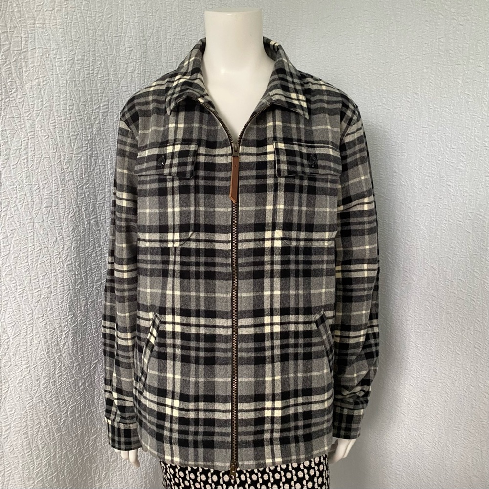 LL Bean Signature Chamois Flannel Plaid Zip Shacket Jacket Shirt Size XL